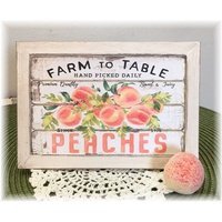 Farm To Table Peaches Gerahmtes Holzschild Für Abgestufte Tabletts Peaches Decor von TieredTrayTreasures