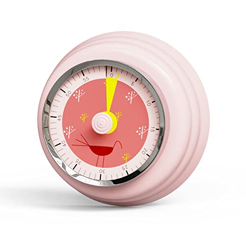 Tiergrade Küchentimer, Erinnerungstimer 360 Grad rotierende mechanischer Timer, Visuelle Timer Countdown Küchentimer Magnetischer Kühlschrank zum Kochen, Lernen (Rosa Vogel) von Tiergrade