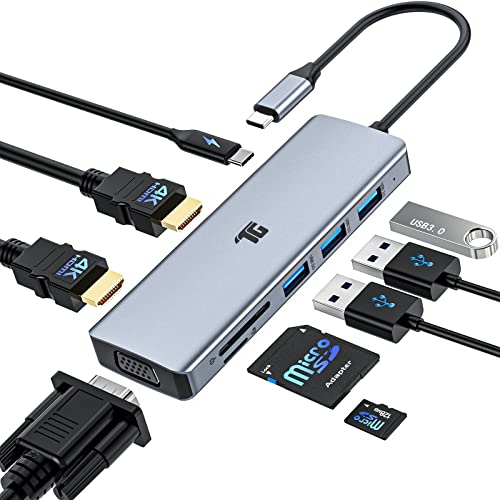 USB C Hub, USB C Adapter, Tiergrade 9 in 1 Triple Display Collage Display Typ C Adapter mit 2 4K HDMI, VGA, PD 3.0, USB 3.0 und TF/SD Kartenleser für MacBook und Typ-C Laptops USB C Hub, USB C Adapter, Tiergrade 9 in 1 Triple Display Collage Display Typ C Adapter mit 2 4K HDMI, VGA, PD 3.0, USB 3.0 und TF/SD Kartenleser für MacBook und Typ-C Laptops von Tiergrade