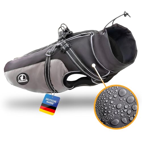 Tierhood Regenmantel Hund - Hunderegenmantel wasserdicht- Reflektierende Regenjacke Hund - Hundemantel inkl. Geschirr Wasserdicht von Tierhood