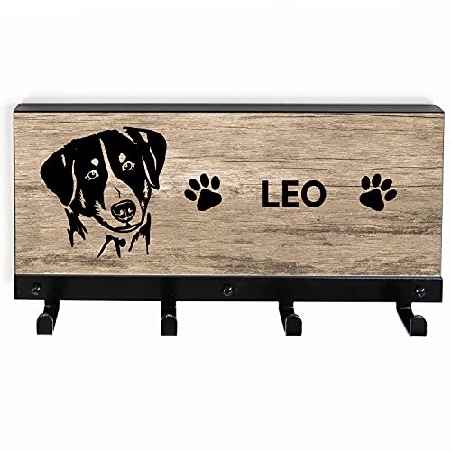 Tierisch-tolle Geschenke Appenzeller Sennenhund 4-Haken Leinengarderobe mit Name | Hundegarderobe | Leinenhalter | Hundeleinen Halter | Personalisiert (Holzoptik) von Tierisch-tolle Geschenke