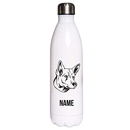 Berger Blanc Suisse Weißer Schäferhund Hundemotiv Edelstahl Thermosflasche/Trinkflasche 750 ml mit Wunschnamen oder Text personalisiert von Tierisch-tolle Geschenke