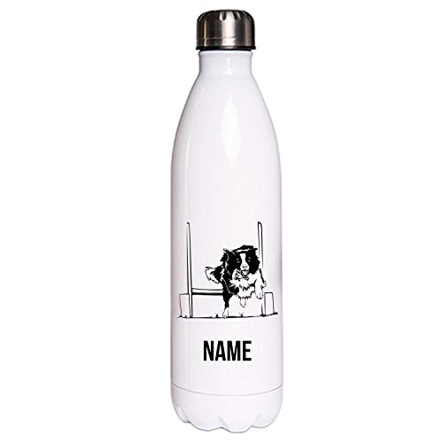 Border Collie Hundemotiv Edelstahl Thermosflasche/Trinkflasche 750 ml mit Wunschnamen oder Text personalisiert (Border Collie Flyball) von Tierisch-tolle Geschenke