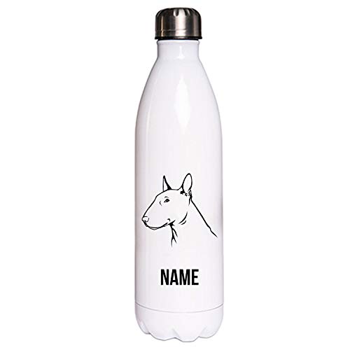 Bullterrier Hundemotiv Edelstahl Thermosflasche/Trinkflasche 750 ml mit Wunschnamen oder Text personalisiert (Bullterrier) von Tierisch-tolle Geschenke