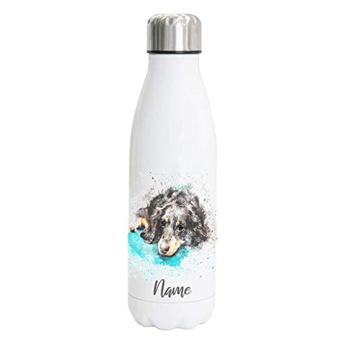 DACKEL Hundemotiv Edelstahl Thermosflasche/Trinkflasche 750 ml mit Wunschnamen oder Text personalisiert (Dackel Watercolour) von Tierisch-tolle Geschenke