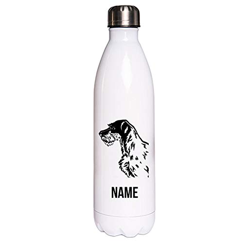 DEUTSCH DRAHTHAAR Hundemotiv Edelstahl Thermosflasche/Trinkflasche 750 ml mit Wunschnamen oder Text personalisiert (Deutsch Drahthaar) von Tierisch-tolle Geschenke