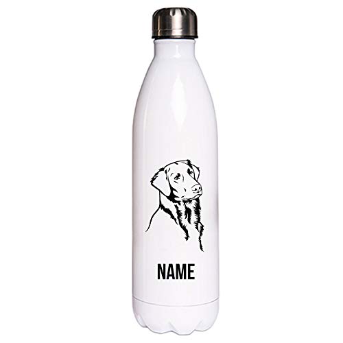 FLAT COATED RETRIEVER Hundemotiv Edelstahl Thermosflasche/Trinkflasche 750 ml mit Wunschnamen oder Text personalisiert (Flat Coated Retriever 1) von Tierisch-tolle Geschenke