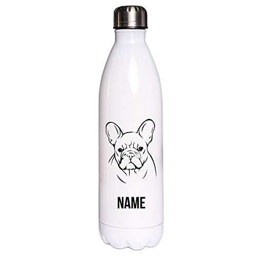 FRANZÖSISCHE BULLDOGGE Hundemotiv Edelstahl Thermosflasche/Trinkflasche 750 ml mit Wunschnamen oder Text personalisiert (Französische Bulldogge) von Tierisch-tolle Geschenke