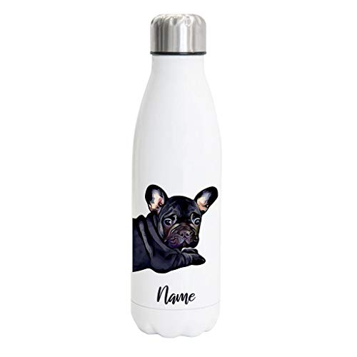 FRANZÖSISCHE BULLDOGGE Hundemotiv Edelstahl Thermosflasche/Trinkflasche 750 ml mit Wunschnamen oder Text personalisiert (Französische Bulldogge Watercolour) von Tierisch-tolle Geschenke