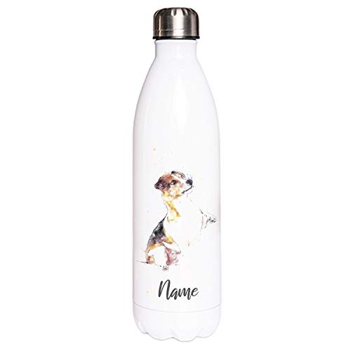 JACK RUSSEL Hundemotiv Edelstahl Thermosflasche/Trinkflasche 750 ml mit Wunschnamen oder Text personalisiert (Jack Russel Terrier Watercolour) von Tierisch-tolle Geschenke
