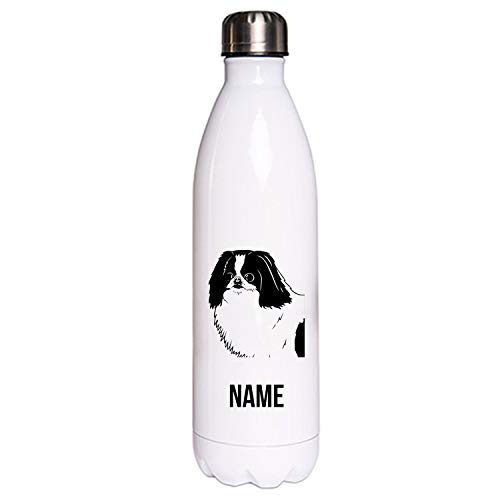 JAPAN CHIN Hundemotiv Edelstahl Thermosflasche/Trinkflasche 750 ml mit Wunschnamen oder Text personalisiert von Tierisch-tolle Geschenke