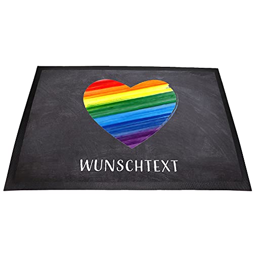 Personalisierte Regenbogen Fußmatte mit Wunschname/Wunschtext | Waschbar | rutschfest | Innen & Außen | (Regenbogen Herz) von Tierisch-tolle Geschenke
