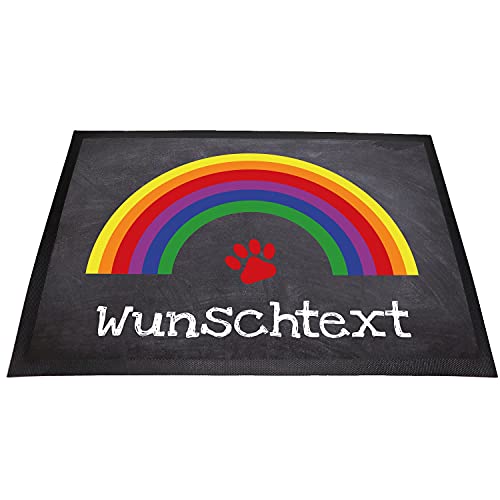 Personalisierte Regenbogen Fußmatte mit Wunschname/Wunschtext | Waschbar | rutschfest | Innen & Außen | (Regenbogen Pfote) von Tierisch-tolle Geschenke