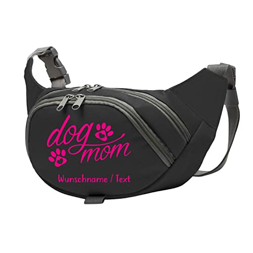 Tierisch-tolle Geschenke Dog Mom Bauchtasche Leckerlie -Tasche mit Wunschnamen personalisiert | Hundetraining | Leckerlie Beutel (Schwarz/Neonpink) von Tierisch-tolle Geschenke