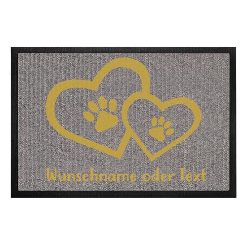Tierisch-tolle Geschenke Fußmatte für Hundebesitzer „Herz und Pfote“ mit Namen | personalisiert | rutschfest | Waschbar (Teppichoptik mit Goldener Schrift) von Tierisch-tolle Geschenke