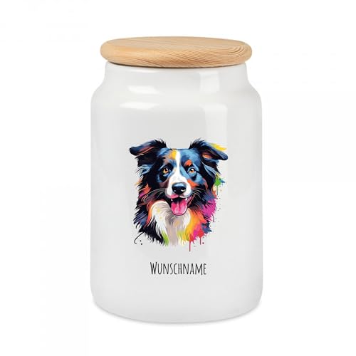 Tierisch-tolle Geschenke Große Multicolor Leckekerlidose | mit Hundemotiv (über 90 Rassen verfügbar) und deinem Wunschnamen | Personalisiert | Hygienische Futter Aufbewahrung | (Border Collie) von Tierisch-tolle Geschenke