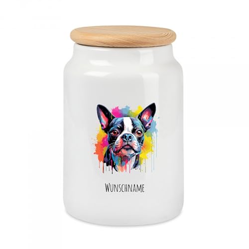 Tierisch-tolle Geschenke Große Multicolor Leckekerlidose | mit Hundemotiv (über 90 Rassen verfügbar) und deinem Wunschnamen | Personalisiert | Hygienische Futter Aufbewahrung | (Boston Terrier) von Tierisch-tolle Geschenke
