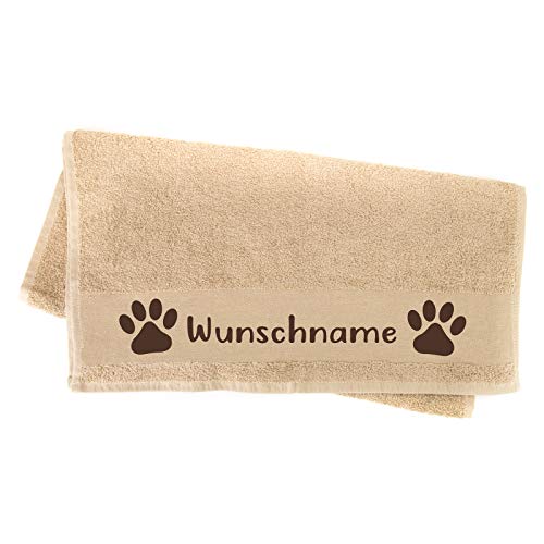 Tierisch-tolle Geschenke Handtuch Hundepfote Pfotenabdruck Pfote Pfötchen mit Namen oder Text personalisiert 100 cm x 50 cm (Beige) von Tierisch-tolle Geschenke