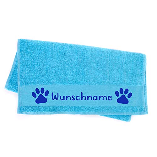 Tierisch-tolle Geschenke Handtuch Hundepfote Pfotenabdruck Pfote Pfötchen mit Namen oder Text personalisiert 100 cm x 50 cm (Hellblau) von Tierisch-tolle Geschenke