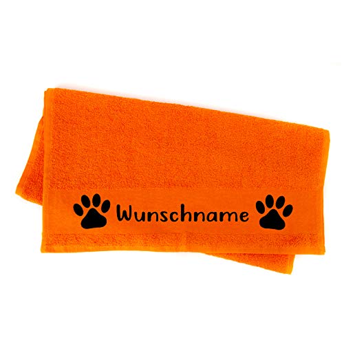 Tierisch-tolle Geschenke Handtuch Hundepfote Pfotenabdruck Pfote Pfötchen mit Namen oder Text personalisiert 100 cm x 50 cm (Orange) von Tierisch-tolle Geschenke