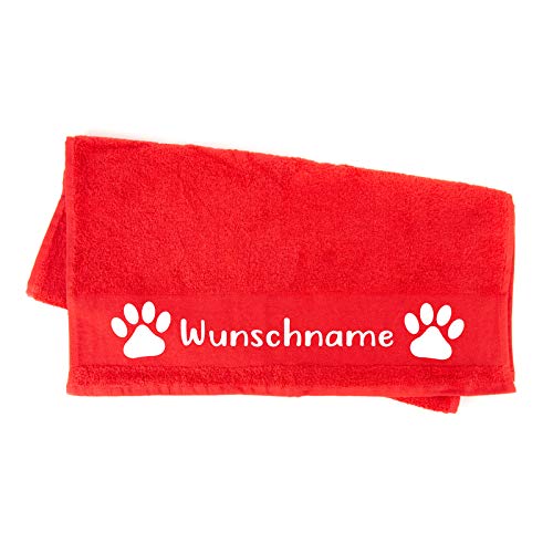 Tierisch-tolle Geschenke Handtuch Hundepfote Pfotenabdruck Pfote Pfötchen mit Namen oder Text personalisiert 100 cm x 50 cm (Rot) von Tierisch-tolle Geschenke