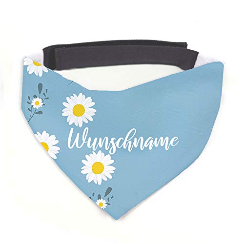 Tierisch-tolle Geschenke Hundehalstuch mit Namen Vintage Blume personalisiert inklusive Wunschname mit 12 cm Klettverschluss für kleine, mittlere und große Hunde (M = Halsumfang: 38-45 cm) von Tierisch-tolle Geschenke