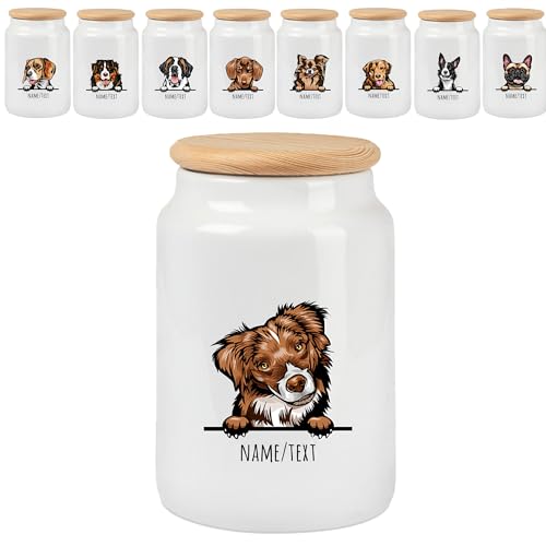 Tierisch-tolle Geschenke Keramik Leckerlidose für Hunde mit Motiv und Namen zum selbst gestalten (über 70 Rassen verfügbar) | Perfekte Aufbewahrung für Leckerlis und Keks von Tierisch-tolle Geschenke