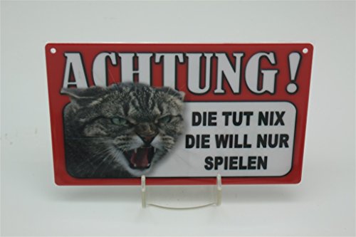 DIE TUT NIX - DIE Will NUR Spielen - Tierwarnschild - Vorsicht Tier Warnschild 20x12 cm Katze Cats Schild 50 von Tierschild