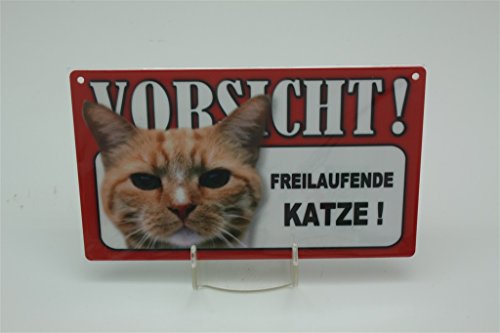 FREILAUFENDE KATZE - Tierwarnschild - VORSICHT Tier Warnschild 20x12 cm KATZE CATS ROT GETIGERT Schild 49 von Tierschild