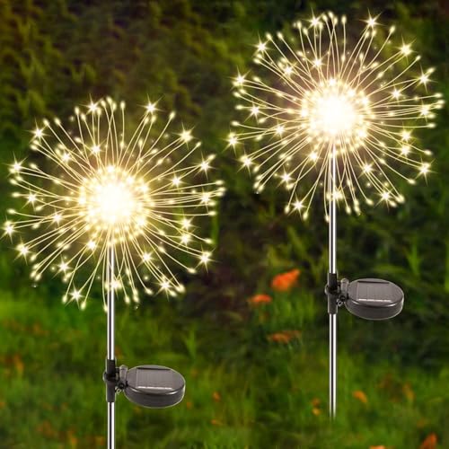 2 Stück Solarstecker Gartenleuchten, 150 LEDs Solar Gartenleuchten Außen 8 Modi Feuerwerk Pusteblume Solarlampen für Hof Landschaft Rasen Hinterhof Terrasse Party Hochzeitsdekor von Tierwarf