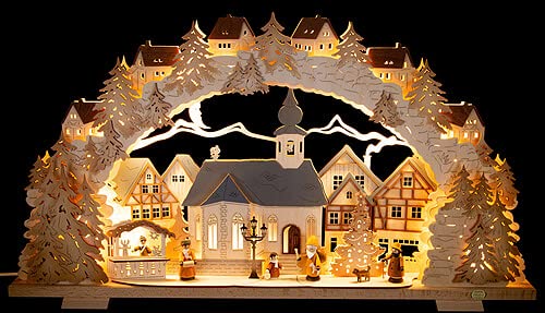 Tietze Schwibbogen Adventszeit mit beleuchteter Kirche - 70x41 cm von Tietze