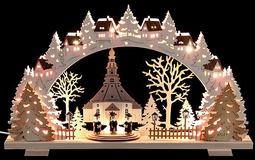 Tietze Schwibbogen Seiffener Kirche mit Kurrendefiguren exklusiv - 53x31x4,5 cm von Tietze
