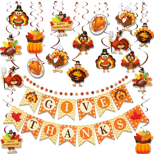 Tifeson 21 Stück Thanksgiving-Dekorationen, vormontiert, Dankes-Banner, Truthahn, hängende Wirbel, bunte Punkte, Kreis-Girlande für Innenbereich, Zuhause, Büro, Klassenzimmer Tifeson 21 Stück Thanksgiving-Dekorationen, vormontiert, Dankes-Banner, Truthahn, hängende Wirbel, bunte Punkte, Kreis-Girlande für Innenbereich, Zuhause, Büro, Klassenzimmer von Tifeson