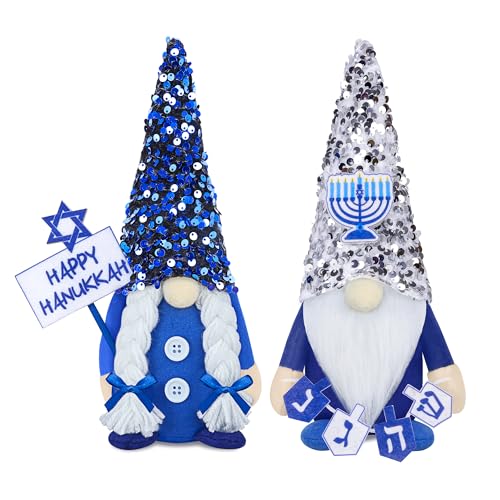Tifeson Hanukkah-Dekorationen für Zuhause im Innenbereich, 2 Stück, Mr & Mrs Hanukkah-Zwerge, Plüsch, Chanukka-Dekoration, Chanukka-Dekoration, jüdische Dekoration von Tifeson