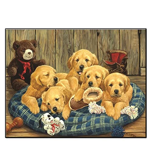 5D Diamond Painting Kinder Bilder Erwachsene Groß, Golden Retriever Diamond Painting Set Mosaik Kreuz Stich, 50x100cm/20x40in für Wohnzimmer Schlafzimmer Büro Wand Dekoration Diamant Malerei Kits von Tifnuer