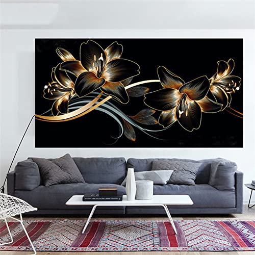 5D Diamond Painting Set Full, Malen Nach Zahlen, Schwarze Goldblumen, 50x150cm/20x60in Diamond Painting Kinder, Diamant Painting Bilder​Schlafzimmer DIY Cross Stitch Malerei Kits, Deko Wohnzimmer von Tifnuer