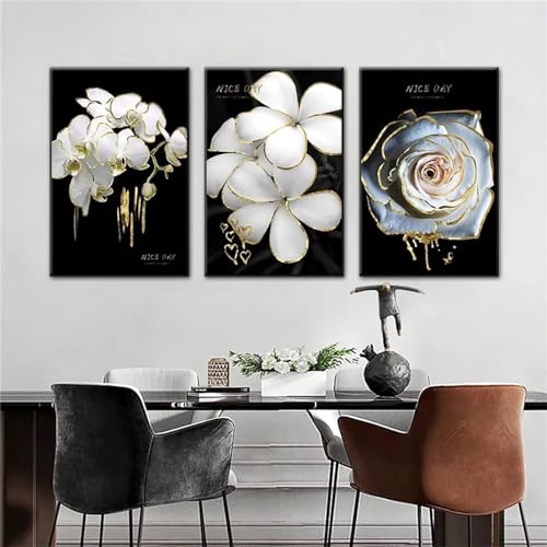 Blume Weiß Diamond Art Painting 3 Stück Diamant Painting Bilder, 30x45cm 3 Pack Diamond Painting Kinder Erwachsene Bastelset DIY 5D Full Drill Diamant Dots Rhinestone Embroidery Set Home Décor F-3431 von Tifnuer