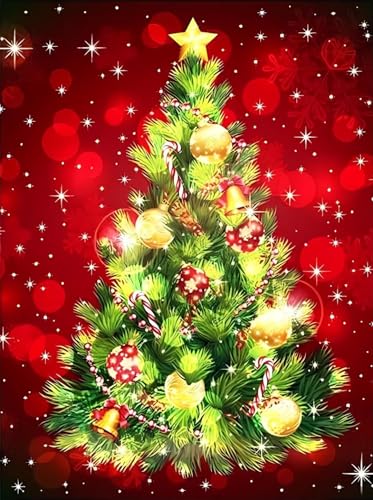 Diamant Painting Bilder Weihnachtsbaum Basteln Erwachsene Wand Dekor, 5D DIY Diamond Painting Full Drill Diamant Dots Art Embroidery Craft Set Kreuzstich Diamond Painting Zubehör 55x75cm I-4942 von Tifnuer