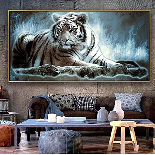 Diamond Painting Set DIY Vollbohrer 5D Diamant Painting Bilder, Malen nach Zahlen Diamant, Diamond Painting Stickerei Mosaik Gemälde Kreuzstich Home Wand Decor Schwarzer weißer Tiger Square 70x140cm von Tifnuer