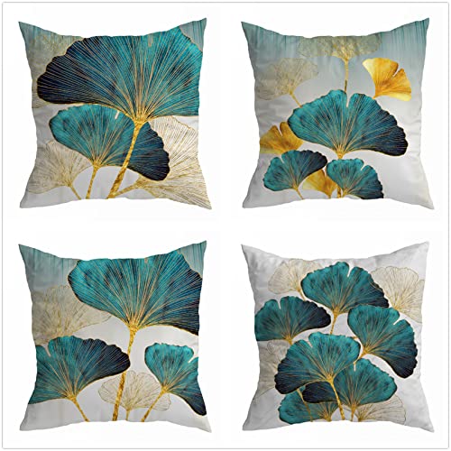 Kissenbezug 4er Set 50x50 Moderner Ginkgo Biloba Dekokissen Kissenbezüge Sofakissen soft Kissenhülle Quadrat Couch Kissen Mit Verdecktem Reißverschluss Modern Zierkissen für Wohnzimmer Sofa Auto von Tifnuer