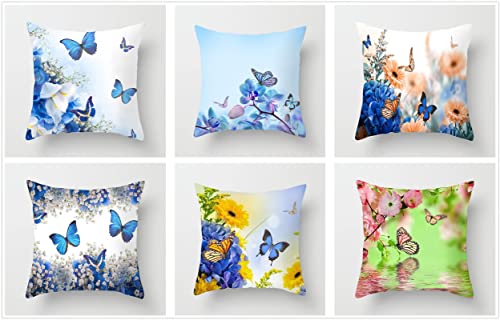 Kissenbezug 6er Set 40x40cm Moderne Blume und Schmetterling Dekokissen Kissenbezüge Sofakissen Sanft Kissenhülle Couch Kissen Mit Verdecktem Reißverschluss Zierkissen Kissenhülle für Wohnzimmer Auto von Tifnuer