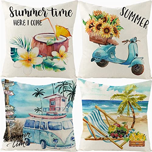 Moderner Strand Kissenbezüge 35x35cm 4er Set, Quadrat soft Doppelseitig Herbstdeko Kissenhülle, Zierkissenbezüge für Sofa, Schlafzimmer Wohnzimmer Auto Büro, Outdoor Zuhause Wetterfest Kissenbezug von Tifnuer