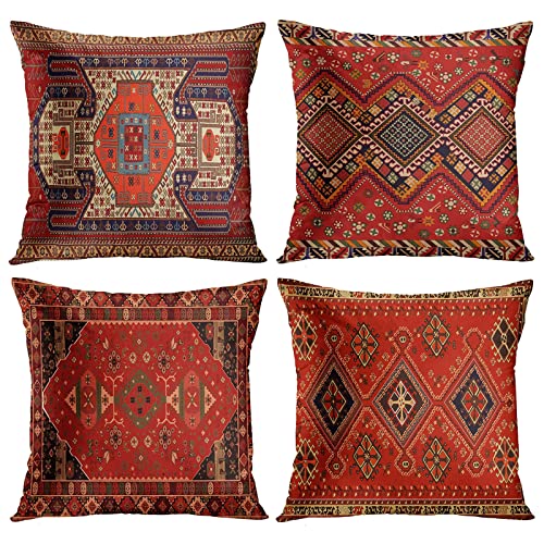 Rotes Boho Kissenbezüge 55x55cm 4er Set, Quadrat linen Doppelseitig Herbstdeko Kissenhülle, Zierkissenbezüge für Sofa, Schlafzimmer Wohnzimmer Auto Büro, Outdoor Zuhause Wetterfest Kissenbezug von Tifnuer