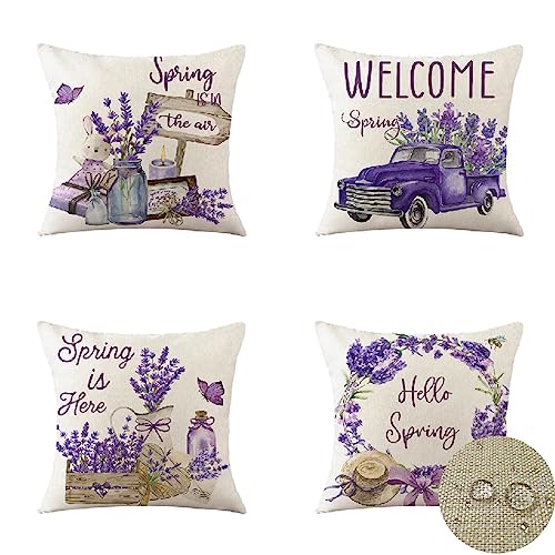 Tifnuer 4er Set Kissenbezüge 30x30cm Outdoor Wasserdichtes Leinen Kissenbezug Violett Sommer Dekorative Kissenhülle Lavendel Garten Zierkissenbezüge für Sofakissen Kopfkissenbezug Boho Kissen R-3782 von Tifnuer