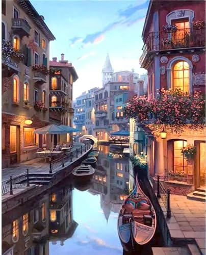 Tifnuer 5D Diamond Painting Venedig bei Nacht Diy Set Erwachsene Diamant Painting Bilder Full Drill Square Malen Nach Zahlen Basteln Weihnachten Geschenke für Mädchen Home Wand Décor 40x50cm I-12562 von Tifnuer