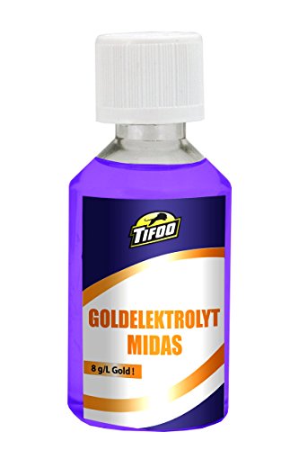 Tifoo Goldelektrolyt Midas (50 ml, 8 g/L) - Goldbad Hartvergolden Vergoldung - viele Metalle galvanisch vergolden - Galvanisieren, Galvanik von Tifoo