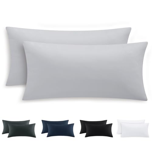 Tifschlaf Kissenbezug 40 x 80 2er Set - Kopfkissenbezug 40x80 Hellgrau mit Reißverschluss aus Mikrofaser Weich, 40x80cm Grau Pillow Case von Tifschlaf