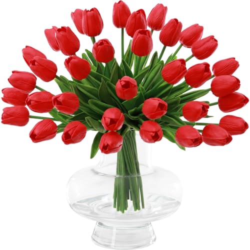 Fake Tulpen Künstlich Wie Echt -12 Stück Künstliche Kunstblumen Tulpen Rot Wie Echt Real Touch Kunst Tulpe Latex für Zuhause Hotel Zimmer Tischdekoration von Tifuly