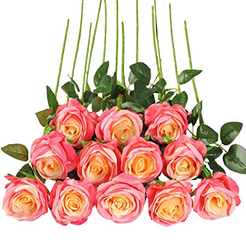 Tifuly 12 PCS Künstliche Rosen, 19,68 '' Single Long Stem Fake Rose Seide Braut Hochzeitsstrauß Realistische Blume für Hausgarten Party Hotel Büro Dekor (Blossom Roses, Rosa) von Tifuly