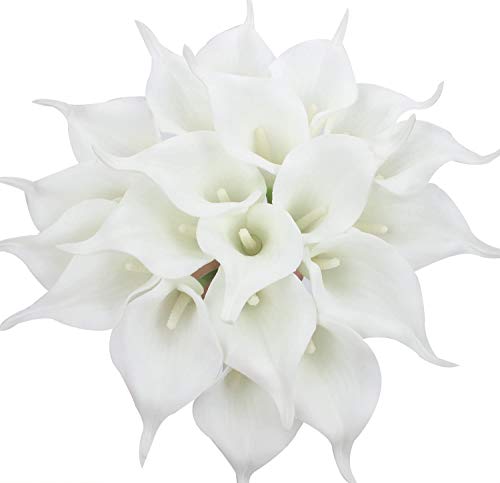 Tifuly 24 Stück künstliche Calla Lilie, Realistische Latex Calla Blume mit Weichem PU Stiel Dekoration Brauthochzeit, Haus, Partei, Büro,DIY-Blumengestecke(Reines Weiß-24 Stück) von Tifuly
